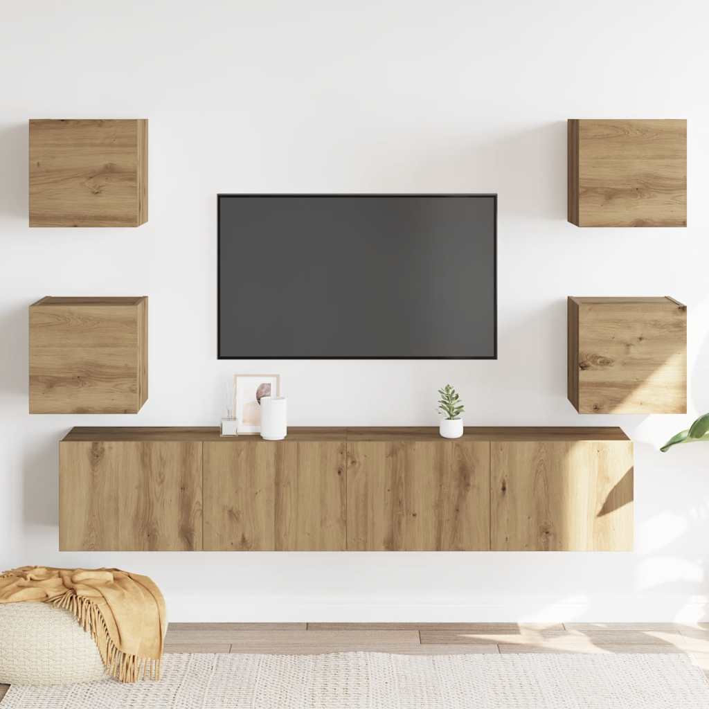 Mobili TV a Parete 6 pz Rovere Artigianale Legno Multistrato | homemem39