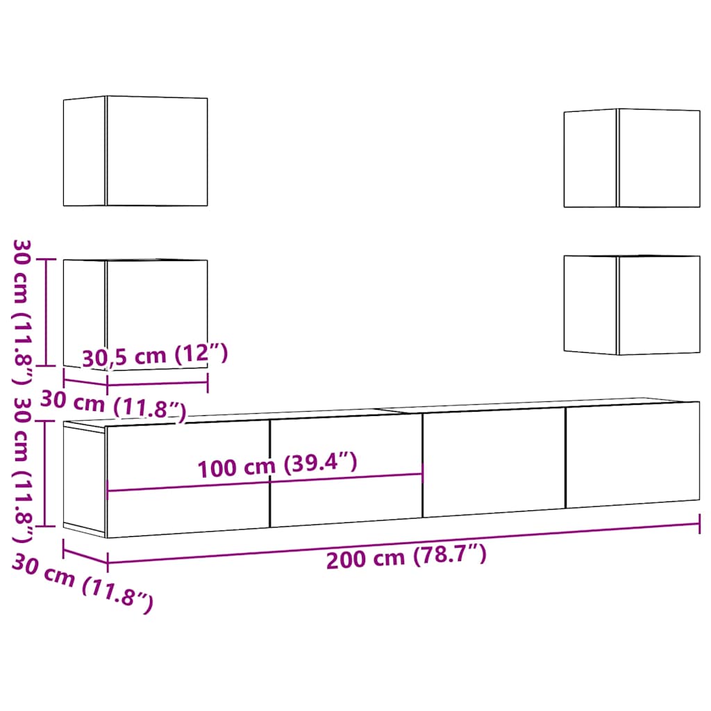 Mobili TV a Parete 6 pz Legno Vecchio Legno Multistrato | homemem39
