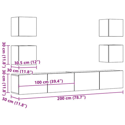 Mobili TV a Parete 6 pz Legno Vecchio Legno Multistrato | homemem39
