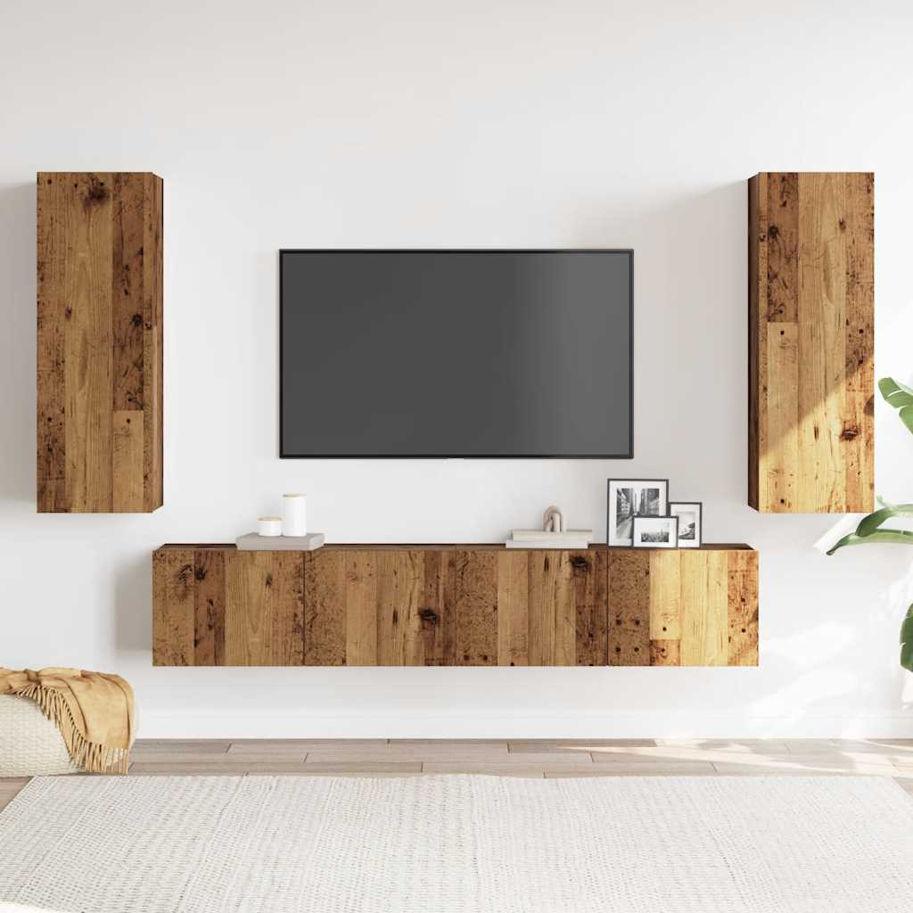 Mobili TV a Parete 4 pz Legno Antico in Legno Multistrato | homemem39