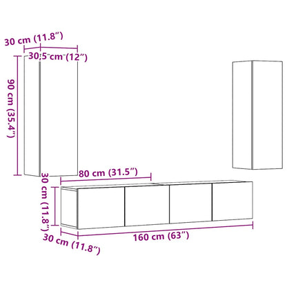 Mobili TV a Parete 4 pz Legno Antico in Legno Multistrato | homemem39