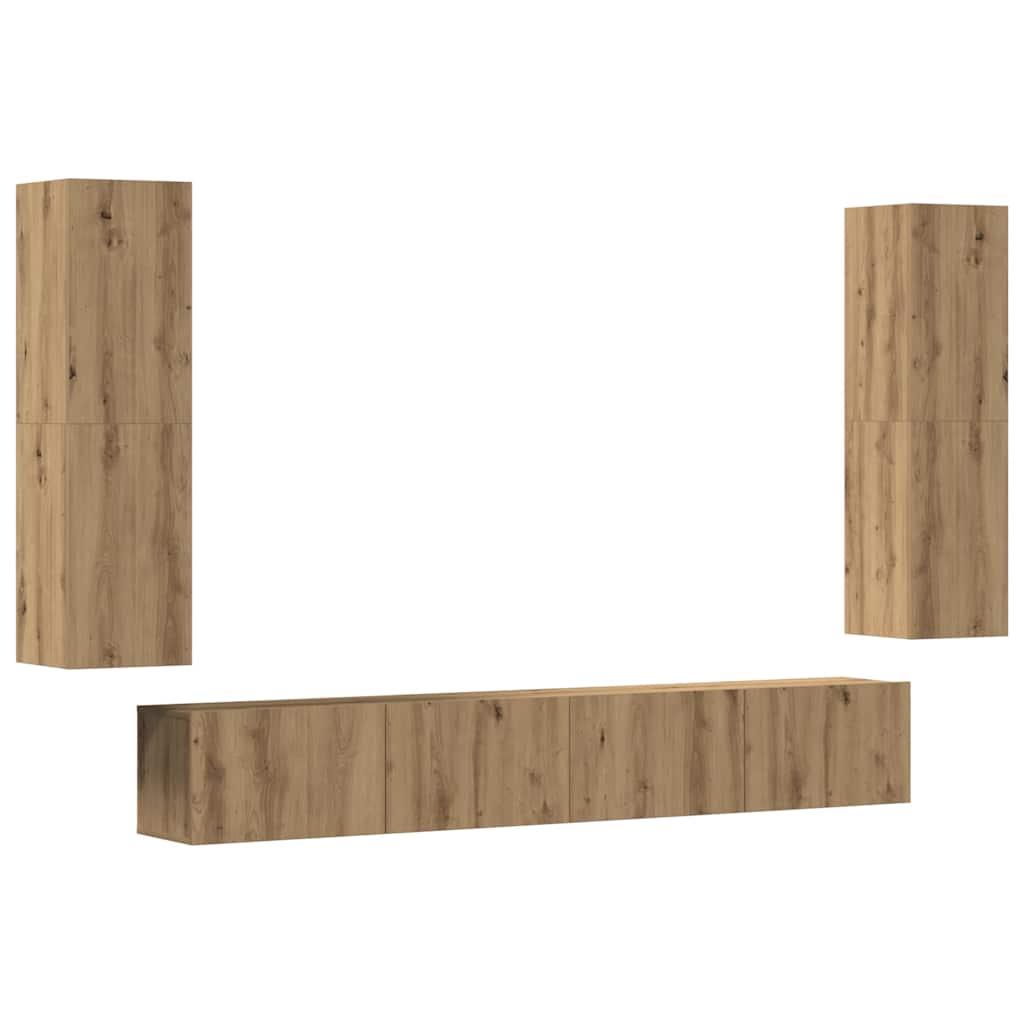 Mobili TV a Parete 4 pz Rovere Artigianale in Legno Multistrato | homemem39
