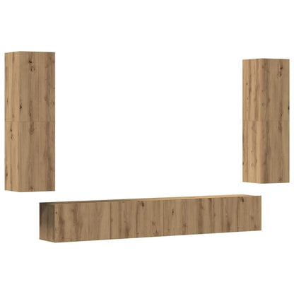 Mobili TV a Parete 4 pz Rovere Artigianale in Legno Multistrato | homemem39