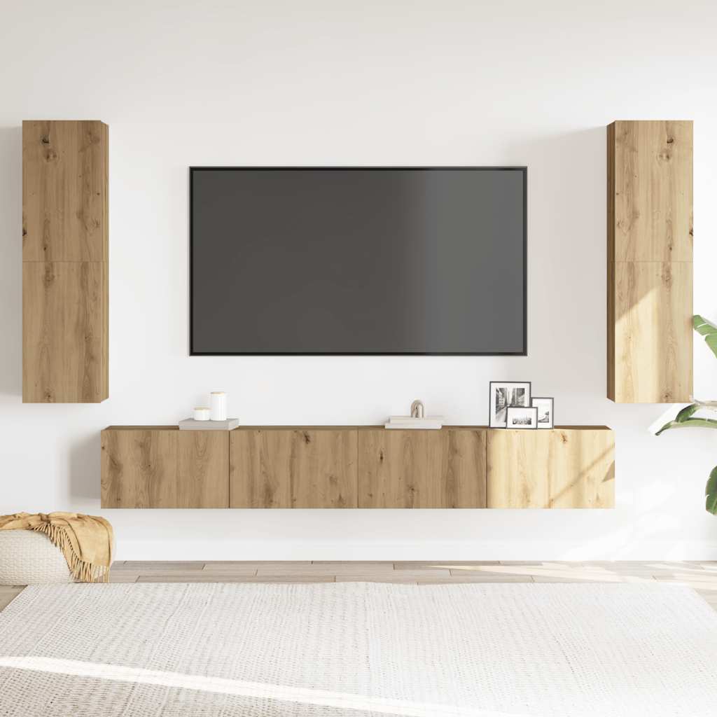 Mobili TV a Parete 4 pz Rovere Artigianale in Legno Multistrato | homemem39