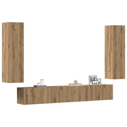 Mobili TV a Parete 4 pz Rovere Artigianale in Legno Multistrato | homemem39