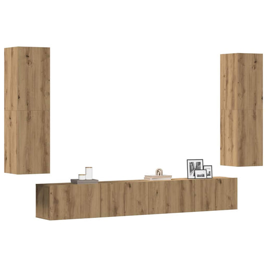 Mobili TV a Parete 4 pz Rovere Artigianale in Legno Multistrato | homemem39