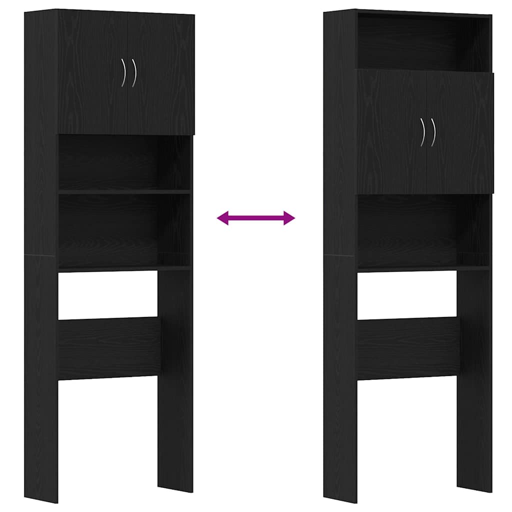Mobile Lavatrice Rovere Nero 64x24x190 cm in Legno Multistrato