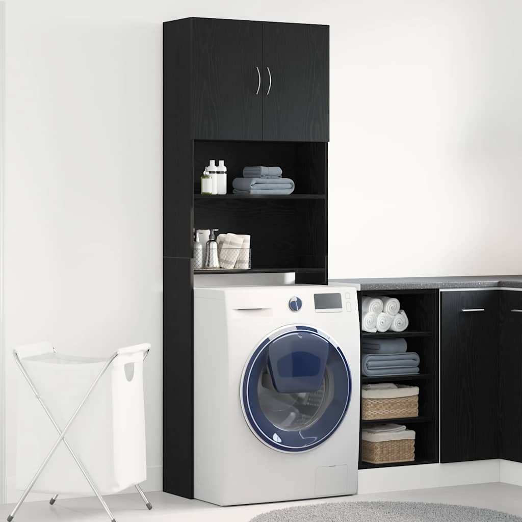 Mobile Lavatrice Rovere Nero 64x24x190 cm in Legno Multistrato | homemem39