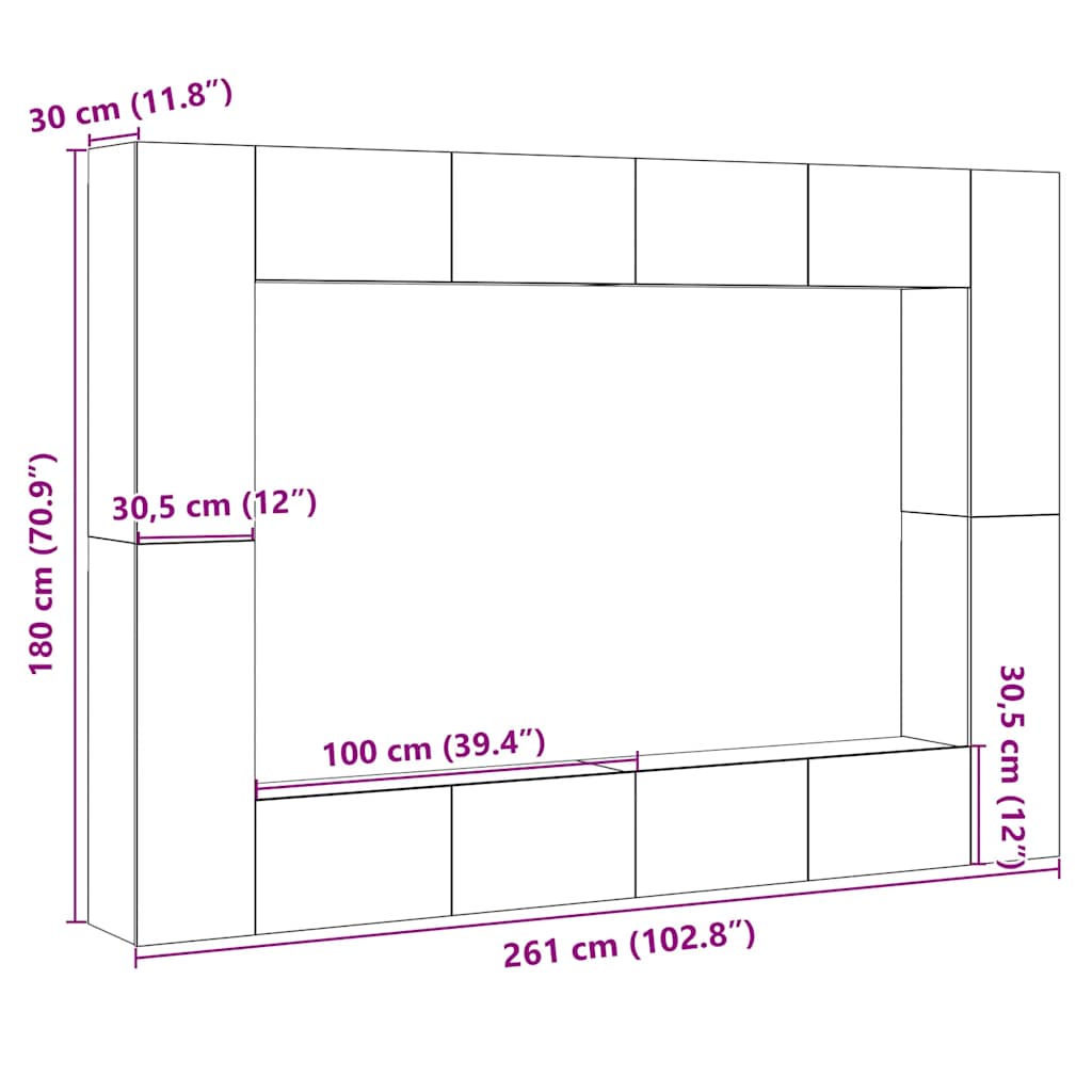 Set Mobile TV 8 pz Montato a Parete Legno Antico in Truciolato | homemem39