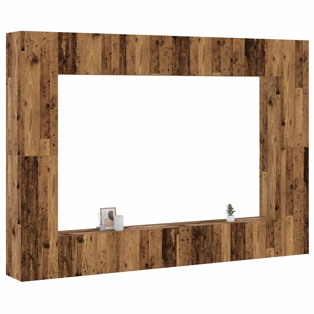 Set Mobile TV 8 pz Montato a Parete Legno Antico in Truciolato | homemem39