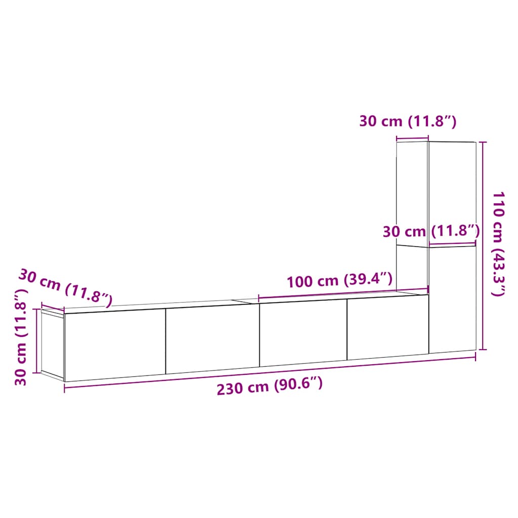 Mobili TV a Parete 3 pz Rovere Artigianale in Legno Multistrato | homemem39