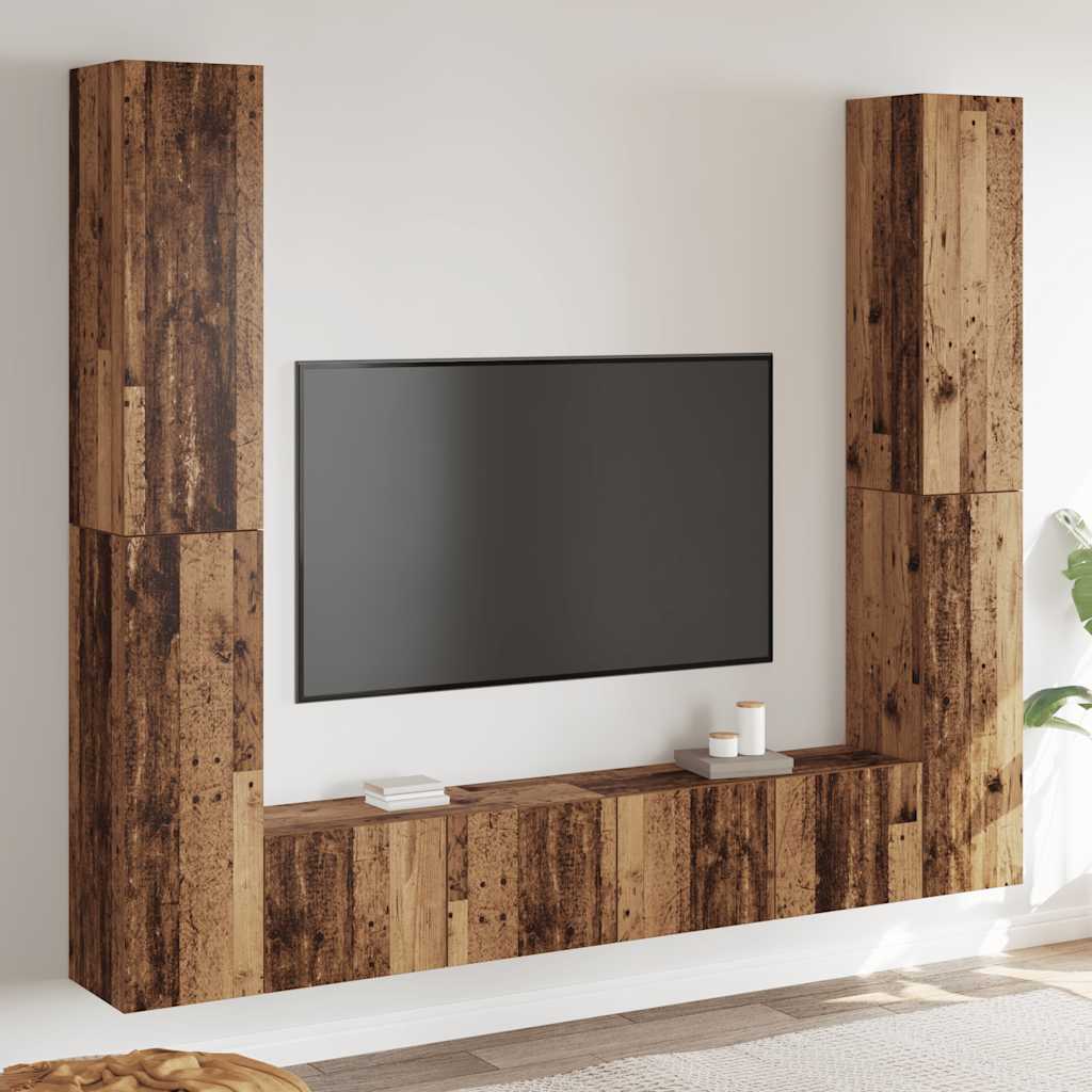 Mobili TV a Parete 6 pz Legno Vecchio Legno Multistrato