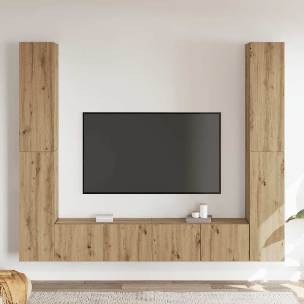 Mobili TV a Parete 6 pz Rovere Artigianale Legno Multistrato