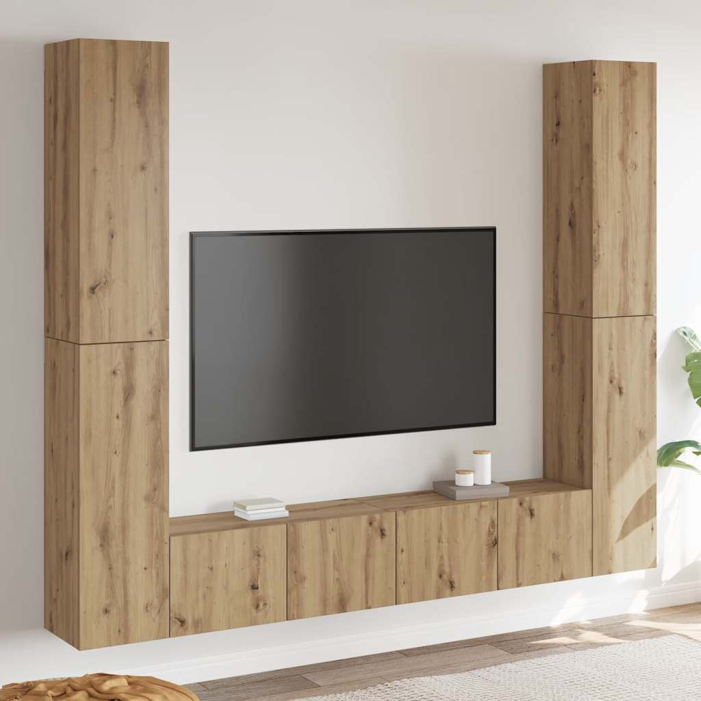 Mobili TV a Parete 6 pz Rovere Artigianale Legno Multistrato