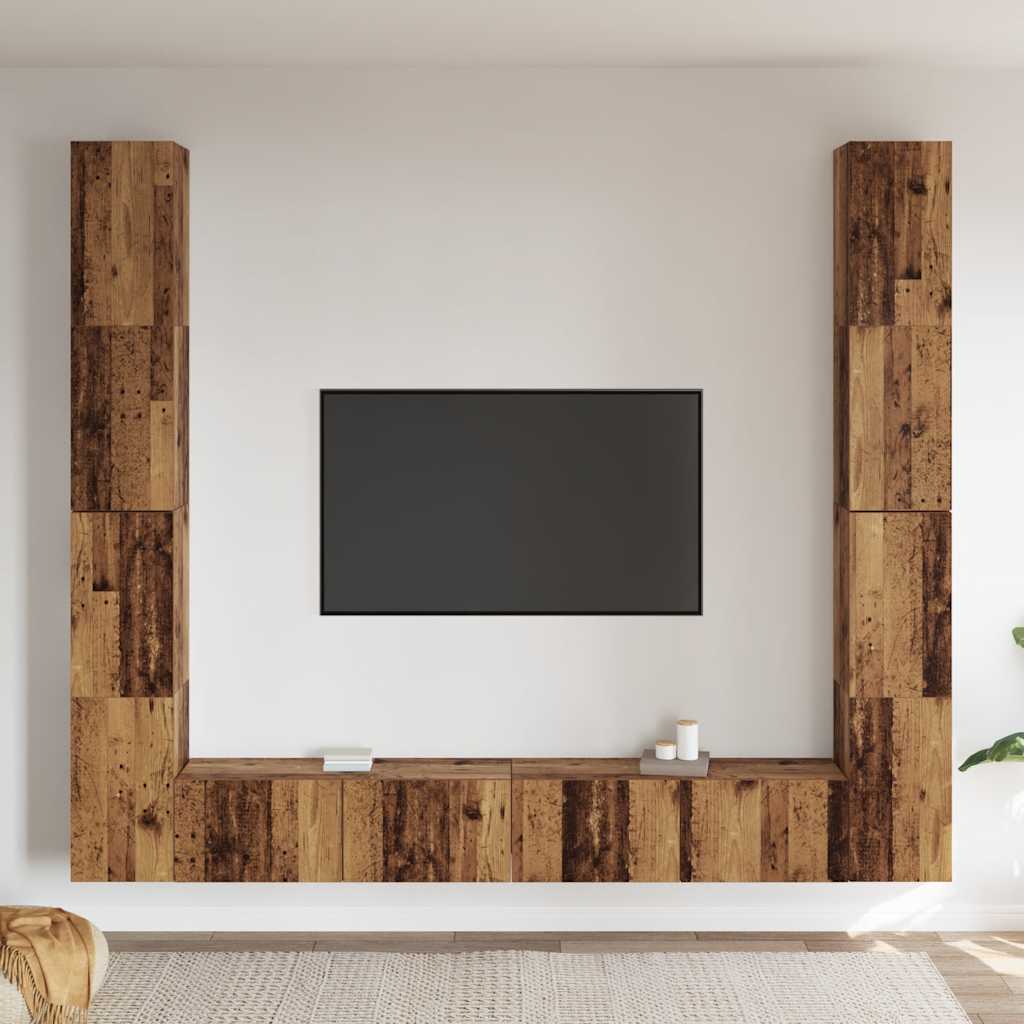 Mobili TV a Parete 6 pz Legno Vecchio Legno Multistrato - homemem39