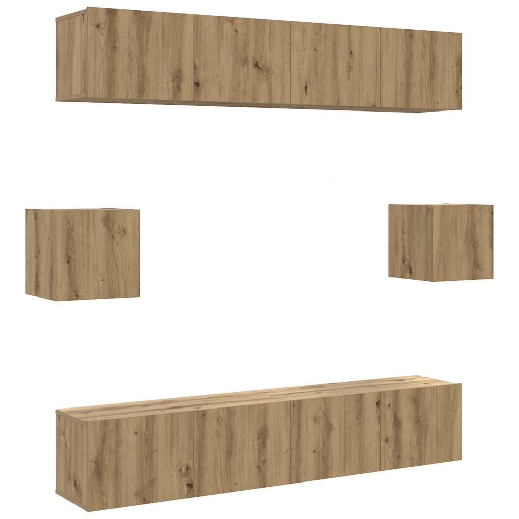 Set Mobile TV 6 pz Montato a Parete Rovere in Legno Multistrato