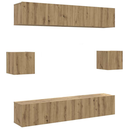 Set Mobile TV 6 pz Montato a Parete Rovere in Legno Multistrato
