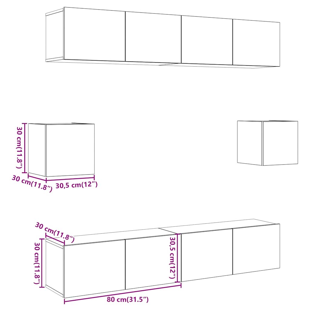 Set Mobile TV 6 pz Montato a Parete Rovere in Legno Multistrato