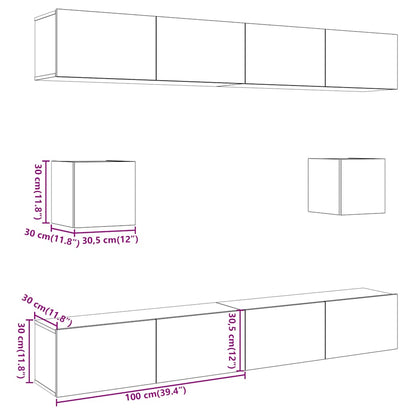 Set Mobile TV 6 pz Montato a Parete Rovere in Legno Multistrato