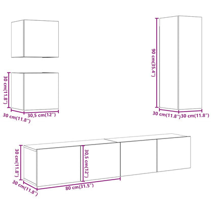 Set Mobile TV 5 pz Montato a Parete Legno Antico in Truciolato | homemem39
