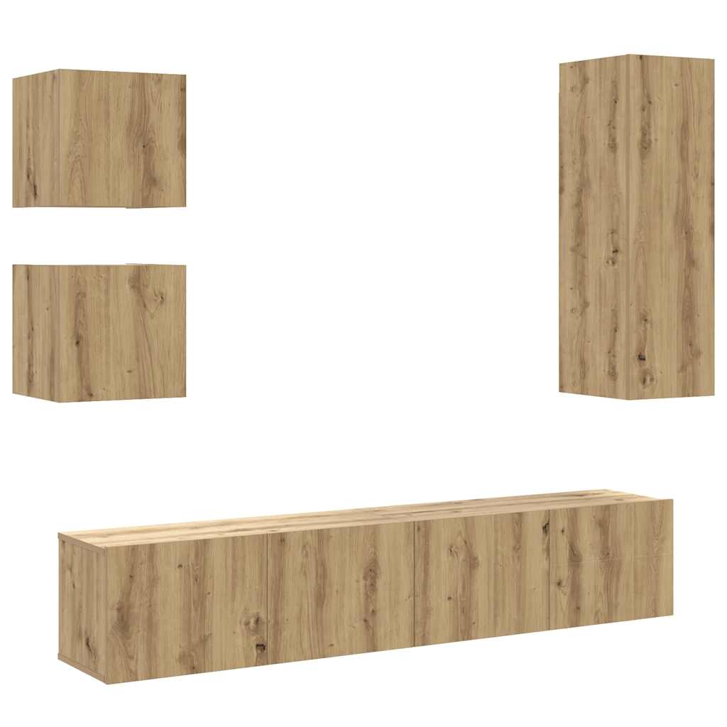 Set Mobile TV 5 pz Montato a Parete Rovere in Legno Multistrato | homemem39
