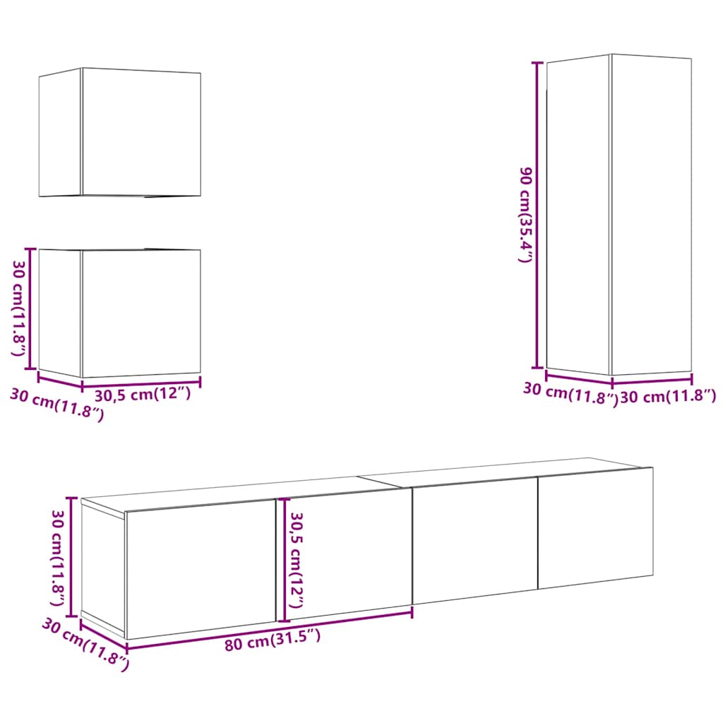 Set Mobile TV 5 pz Montato a Parete Rovere in Legno Multistrato | homemem39