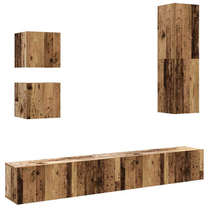 Set Mobile TV 5 pz Montato a Parete Legno Antico in Truciolato | homemem39