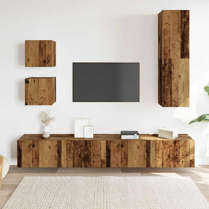 Set Mobile TV 5 pz Montato a Parete Legno Antico in Truciolato | homemem39