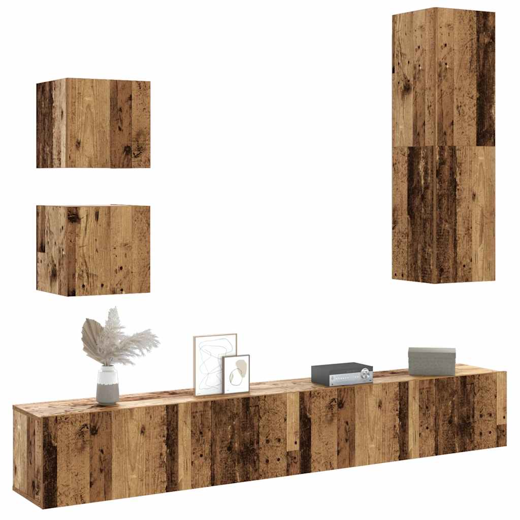 Set Mobile TV 5 pz Montato a Parete Legno Antico in Truciolato | homemem39
