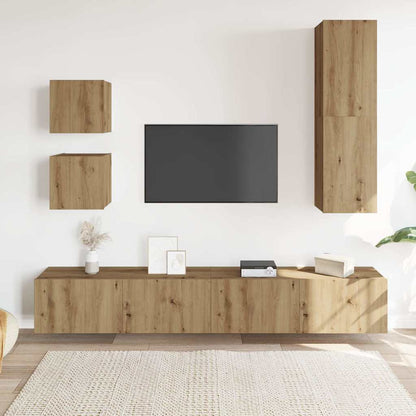 Set Mobile TV 5 pz Montato a Parete Rovere in Legno Multistrato | homemem39