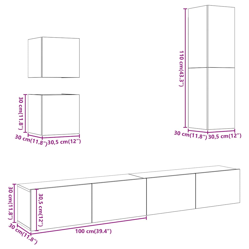Set Mobile TV 5 pz Montato a Parete Rovere in Legno Multistrato | homemem39