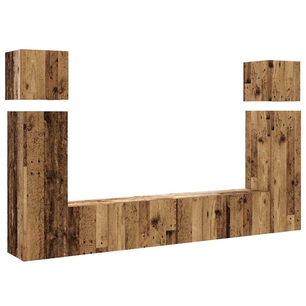 Set Mobile TV 8 pz Montato a Parete Legno Antico in Truciolato | homemem39