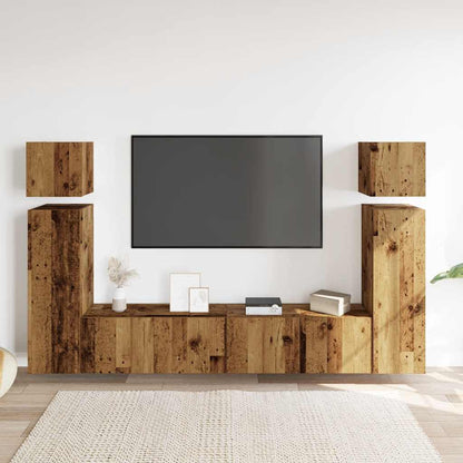 Set Mobile TV 8 pz Montato a Parete Legno Antico in Truciolato | homemem39