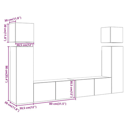 Set Mobile TV 8 pz Montato a Parete Legno Antico in Truciolato | homemem39