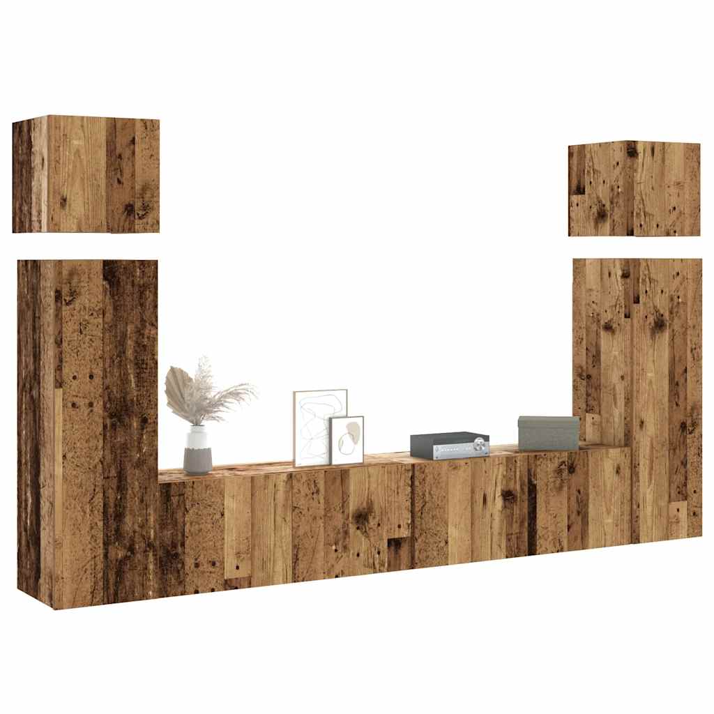 Set Mobile TV 8 pz Montato a Parete Legno Antico in Truciolato | homemem39