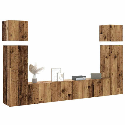 Set Mobile TV 8 pz Montato a Parete Legno Antico in Truciolato | homemem39