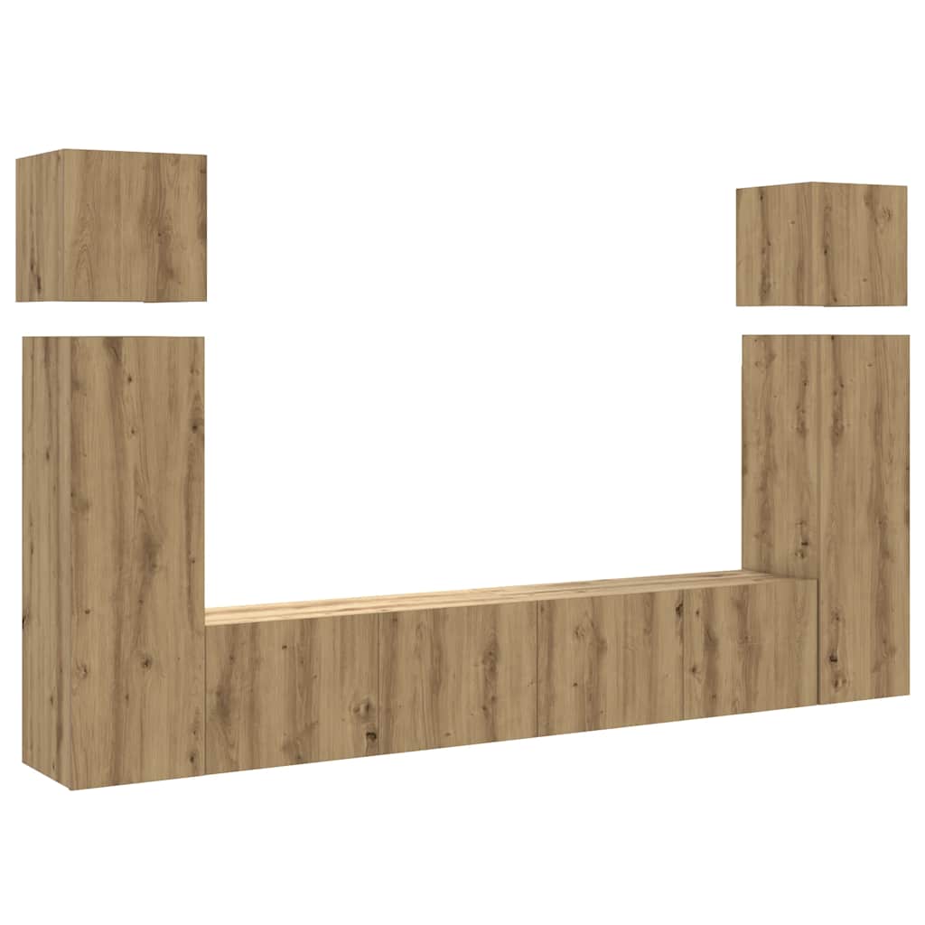 Set Mobile TV 8 pz Montato a Parete Rovere in Legno Multistrato | homemem39