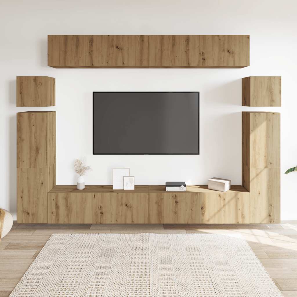 Set Mobile TV 8 pz Montato a Parete Rovere in Legno Multistrato | homemem39