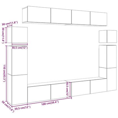 Set Mobile TV 8 pz Montato a Parete Rovere in Legno Multistrato | homemem39