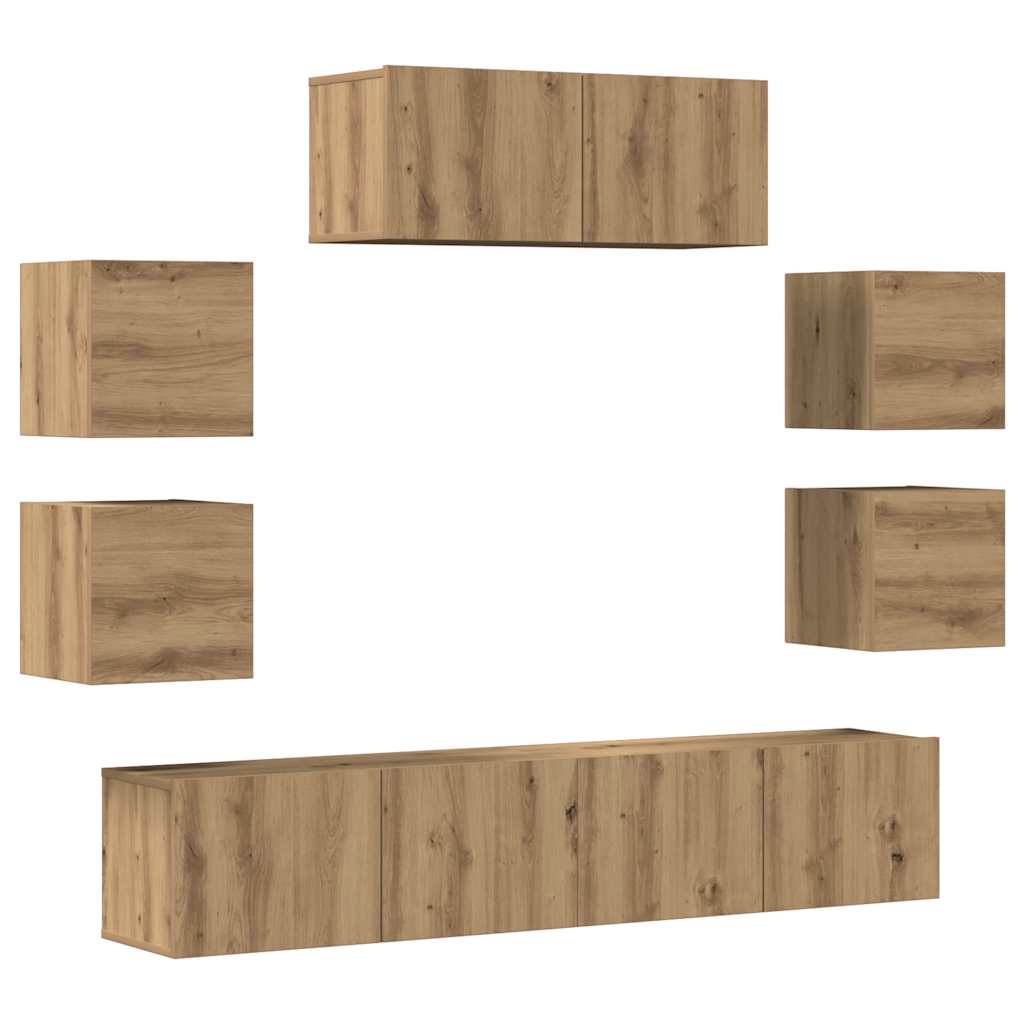 Set Mobile TV 7 pz Montato a Parete Rovere in Legno Multistrato | homemem39