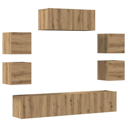 Set Mobile TV 7 pz Montato a Parete Rovere in Legno Multistrato | homemem39