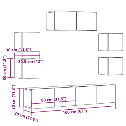 Set Mobile TV 7 pz Montato a Parete Rovere in Legno Multistrato | homemem39