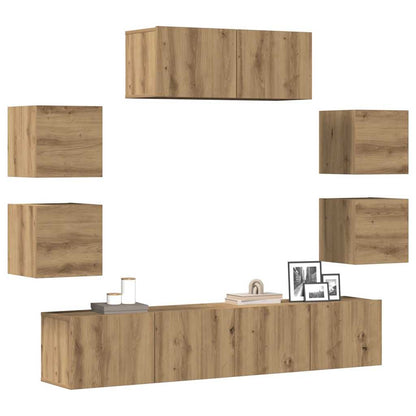Set Mobile TV 7 pz Montato a Parete Rovere in Legno Multistrato