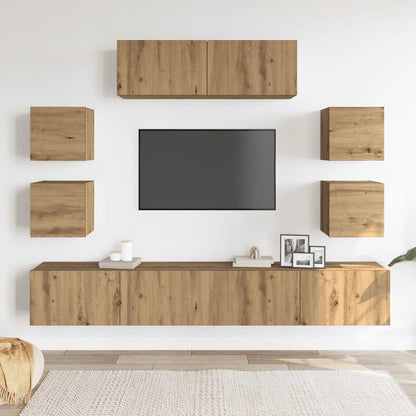 Set Mobile TV 7 pz Montato a Parete Rovere in Legno Multistrato