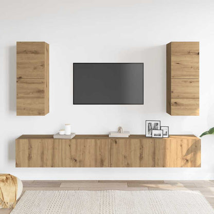 Set Mobile TV 4 pz Montato a Parete Rovere in Legno Multistrato - homemem39