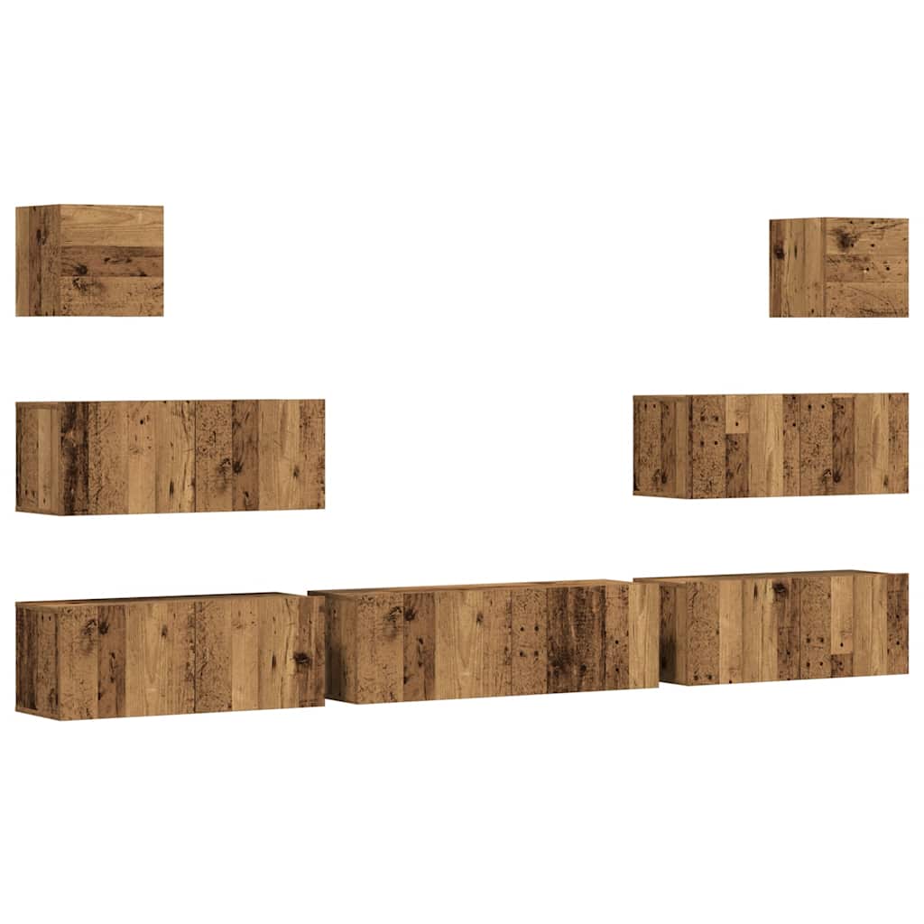Set Mobile TV 7 pz Montato a Parete Legno Antico in Truciolato | homemem39