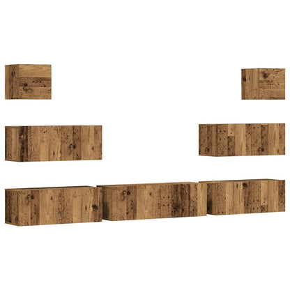 Set Mobile TV 7 pz Montato a Parete Legno Antico in Truciolato | homemem39