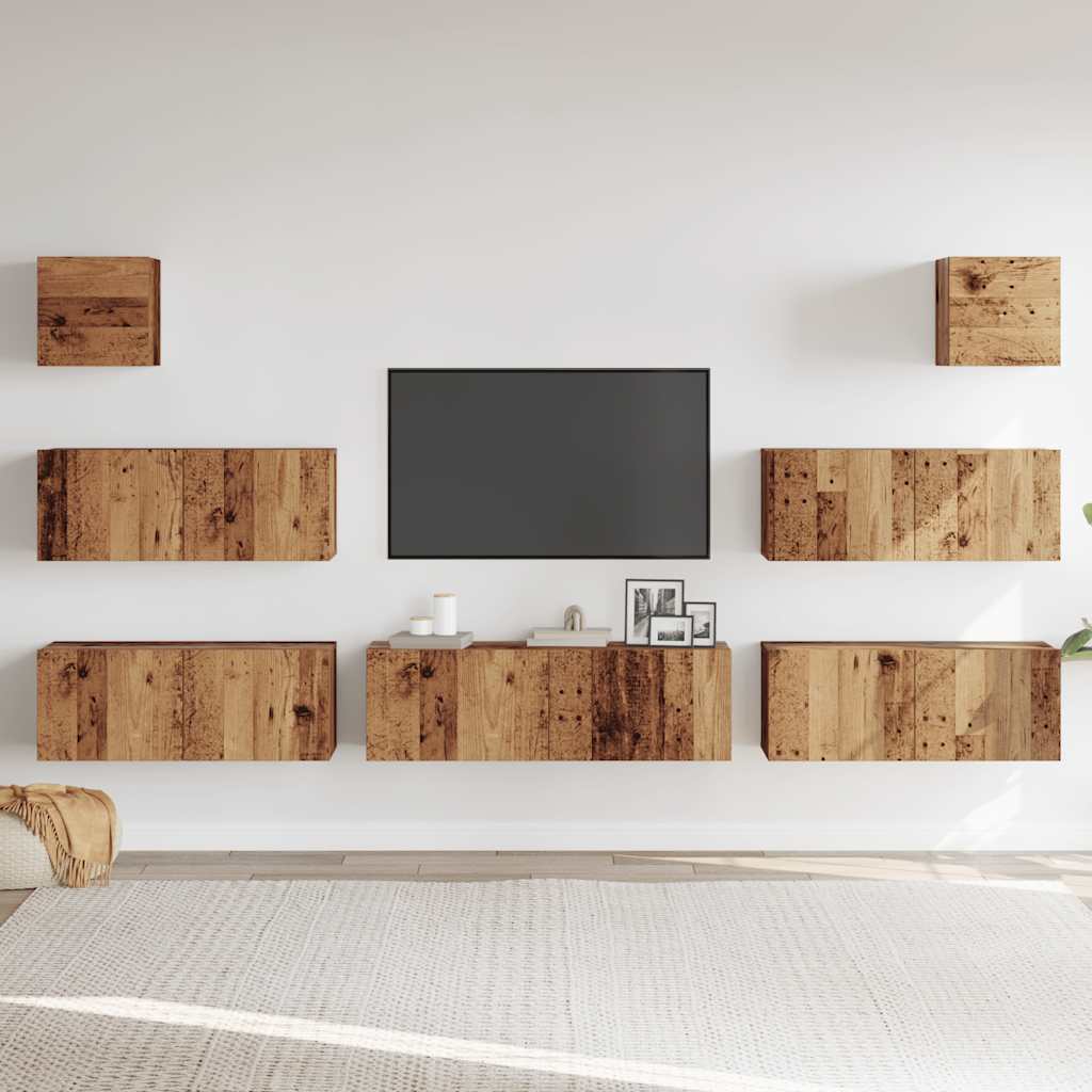 Set Mobile TV 7 pz Montato a Parete Legno Antico in Truciolato | homemem39