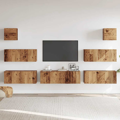 Set Mobile TV 7 pz Montato a Parete Legno Antico in Truciolato | homemem39