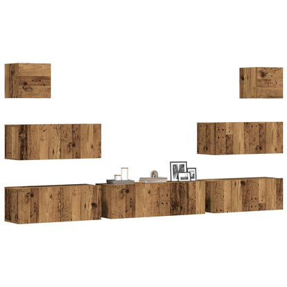 Set Mobile TV 7 pz Montato a Parete Legno Antico in Truciolato | homemem39